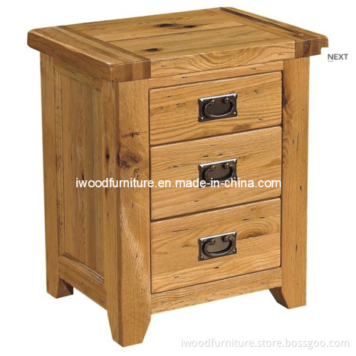 Rustic Reclaimed Oak of 3 Drawer Bedside Table